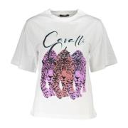 Slim Fit T-Shirt met Logo Print Cavalli Class , White , Dames