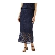 Geborduurde Navy Rok IN Front , Blue , Dames