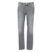 Grijze Katoenen Jeans met Leren Tab Brunello Cucinelli , Gray , Heren