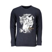 Blauwe Katoenen Sweatshirt met Printlogo Cavalli Class , Blue , Heren