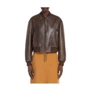 Bruin Leren Klassieke Jas Max Mara Weekend , Brown , Dames