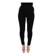 Zwarte Hoge Taille Stretch Tights met Logo Details Dolce & Gabbana , B...