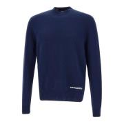 Blauwe Wollen Crew Neck Trui Dsquared2 , Blue , Heren