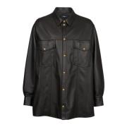 Leren overshirt Balmain , Black , Heren