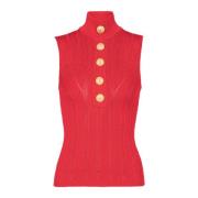 Mouwloze gebreide top Balmain , Red , Dames