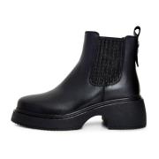 Zwarte Leren Platform Enkellaarzen Cesare Gaspari , Black , Dames