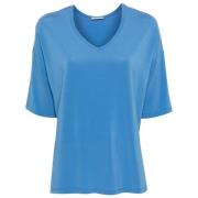 Blauwe V-hals T-shirt met afhangende schouders Le Tricot Perugia , Blu...