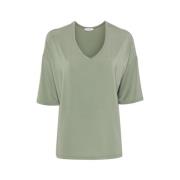 Groene V-hals T-shirt met afhangende schouders Le Tricot Perugia , Gre...