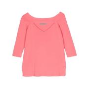 Koraalroze Geribbelde Boothals Top D.Exterior , Pink , Dames