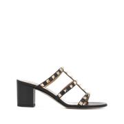 Zwarte Rockstud Leren Sandalen Valentino Garavani , Black , Dames