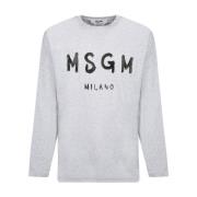 Lichtgrijs Logo Print T-Shirt Msgm , Gray , Heren