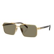 Gouden Metalen Frame Bruine Lens Zonnebril Prada , Yellow , Unisex