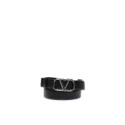 Zwart Leren Riem met VLogo Gesp Valentino Garavani , Black , Heren