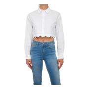 Wit Geborduurd Cropped Shirt Twinset , White , Dames