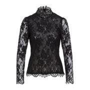 Elegante Kant Blouse met Opstaande Kraag IVY OAK , Black , Dames