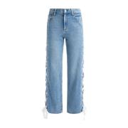 Blauwe Lace-Up Cropped Jeans Alice + Olivia , Blue , Dames