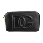 Leren Schoudertas met Gouden Details Dolce & Gabbana , Black , Dames