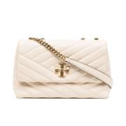 Chevron Leren Schoudertas in Beige Tory Burch , Beige , Dames