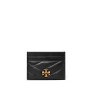 Gewatteerde Leren Portemonnee met Gouden Logo Tory Burch , Black , Dam...