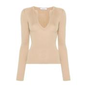 Beige Cashmere-Silk V-Neck Sweater Max Mara , Beige , Dames