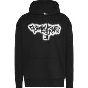 Hoodie Zwart Katoen Polyester Tommy Jeans , Black , Heren