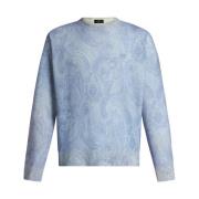 Blauwe Wol Crew-Neck Sweater met Paisley Etro , Blue , Heren