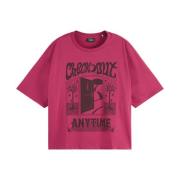 Ruimvallend T-shirt met Voorkant Kunstwerk Scotch & Soda , Pink , Dame...