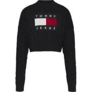 Zwarte Gebreide Trui met Oversized Vlag Tommy Jeans , Black , Dames