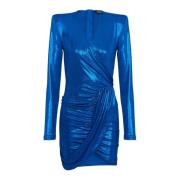 Gedrapeerde jersey lamé jurk Balmain , Blue , Dames