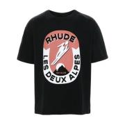 Zwart T-shirt met Front Print Rhude , Black , Heren