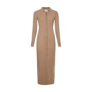 Lyocell en Wol Ribgebreide Jurk Calvin Klein , Beige , Dames