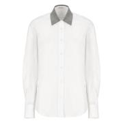 Witte Katoenen Shirt met Messing Kraag Brunello Cucinelli , White , Da...