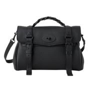 Gehamerd Leren Schoudertas met Gouden Detail Mulberry , Black , Dames