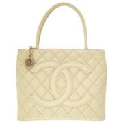 Pre-owned Leather totes Chanel Vintage , Beige , Dames