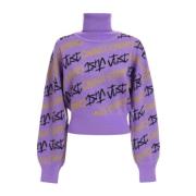 Script Logo Jacquard Sweater Just Cavalli , Purple , Dames