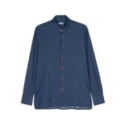 Indigo Denim Shirt met Zak Kiton , Blue , Heren