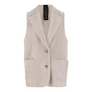 Schapenvacht Bont Vest Revers Knoopsluiting Zakken Blancha , Beige , D...