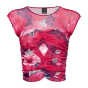 Hibiscus Bloemenprint Crop Top Pinko , Pink , Dames