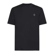 Zwart Katoen Crew Neck Logo T-shirt Brunello Cucinelli , Black , Heren