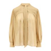 Zijden overhemd met lurex-details Chloé , Beige , Dames