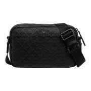 Logo Crossbody Tas met Ritssluiting Emporio Armani , Black , Heren