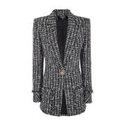 Elegant Tweed Fitted Jacket Balmain , Black , Dames