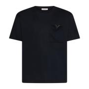 Zwart T-shirt met V-logo Valentino , Black , Heren