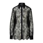 Chantilly Kanten Shirt met Zijden Satijnen Details Dolce & Gabbana , B...