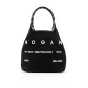 Canvas Logo Print Tote Bag Hogan , Black , Dames