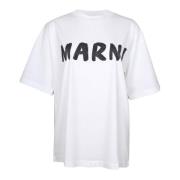 Wit Logo Katoenen T-Shirt Marni , White , Dames