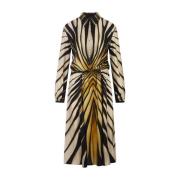 Gouden Ray Of Gold Zijden Jurk Roberto Cavalli , Multicolor , Dames