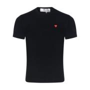 Zwarte katoenen T-shirt met klein hartje Comme des Garçons Play , Blac...