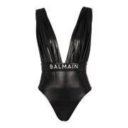 Gedrapeerd badpak met riem Balmain , Black , Dames