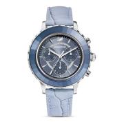 Lux Chrono Blauw Leren Horloge Swarovski , Blue , Dames